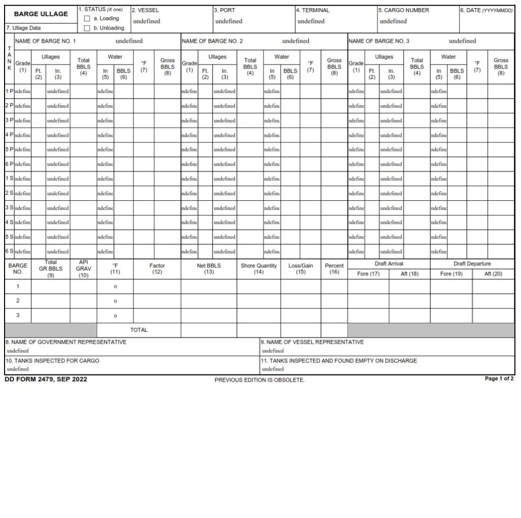 DD Form 2479 – Barge Ullage - DD Forms