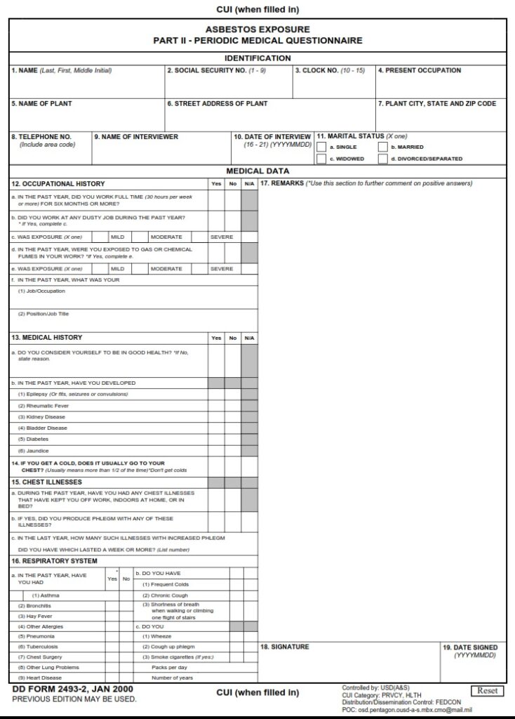 DD Form 2493-2 – Asbestos Exposure Part II – Periodic Medical ...