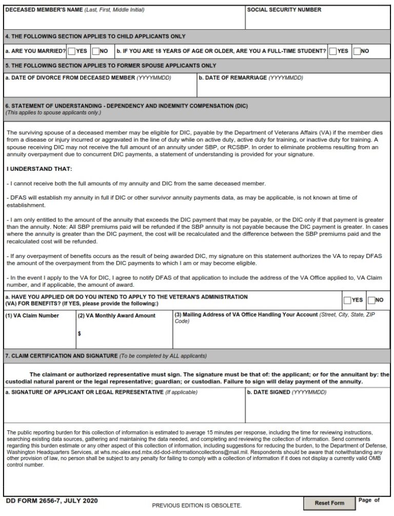 DD Form 2656-7 – Verification for Survivor Annuity - DD Forms