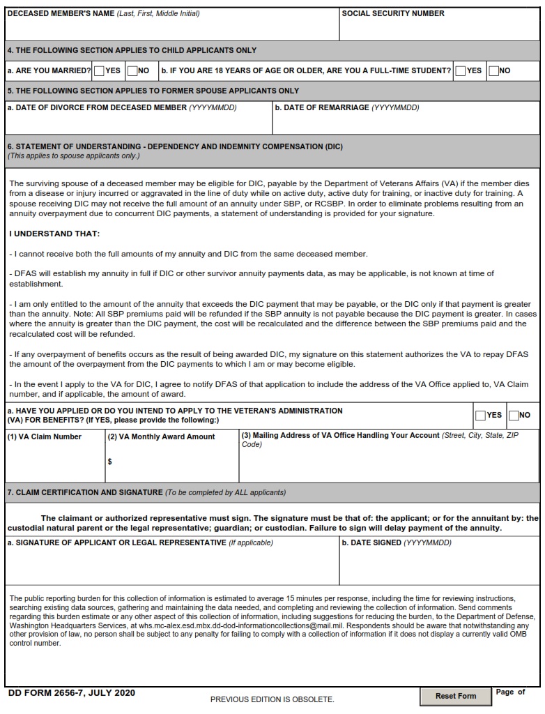 DD Form 2656 7 Verification For Survivor Annuity DD Forms