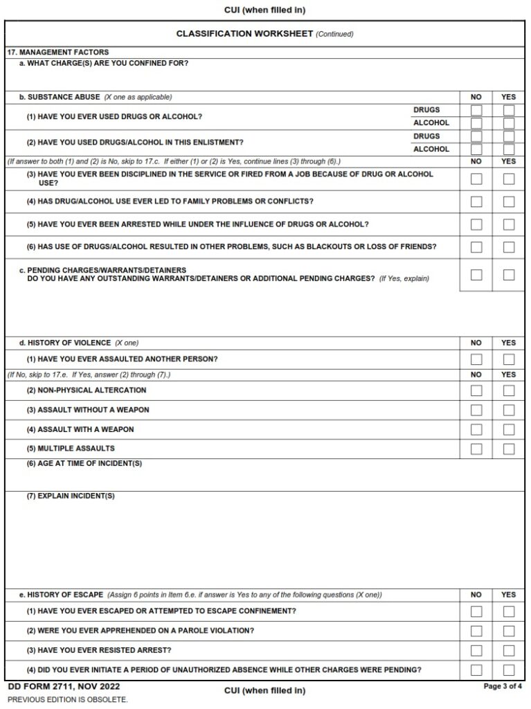 DD Form 2711 – Initial Custody Classification - DD Forms