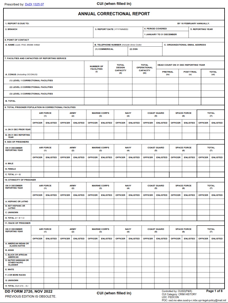DD Form 2720 Annual Correction Report DD Forms