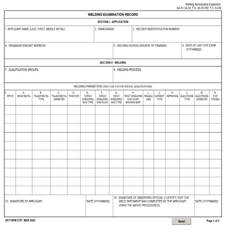 DD Form 2757 Welding Examination Record DD Forms