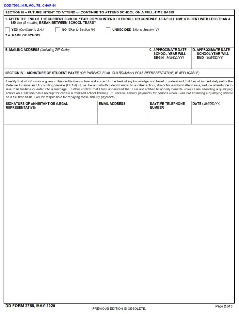 DD Form 2788 – Child Annuitant’s School Certification - DD Forms