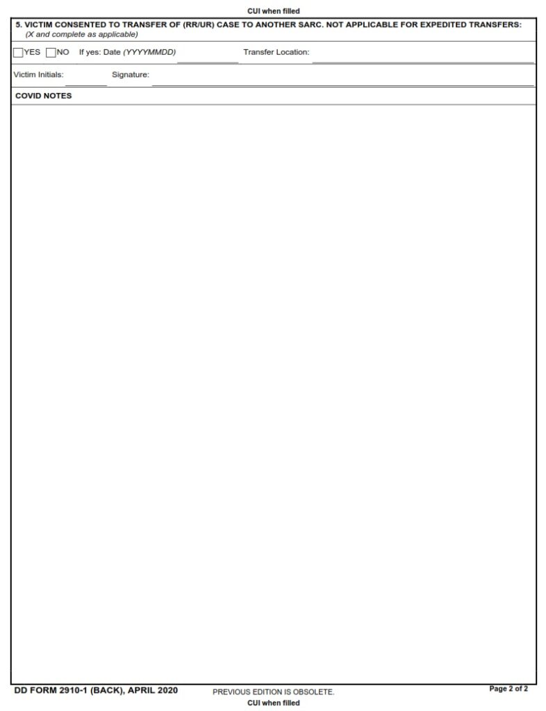 DD Form 2910 1 Replacement Of Lost DD Form 2910 Victim Reporting