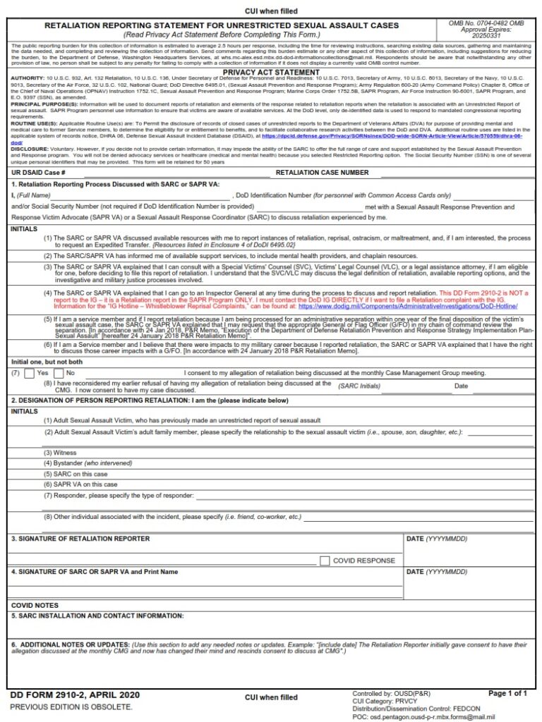 DD Form 2910 2 Retaliation Reporting Statement For Unrestricted dd-form-2910-2-retaliation-reporting-statement-for-unrestricted