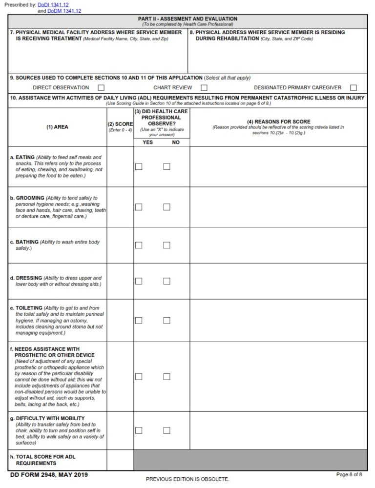 DD Form 2948 – Special Compensation for Assistance with Activities of ...