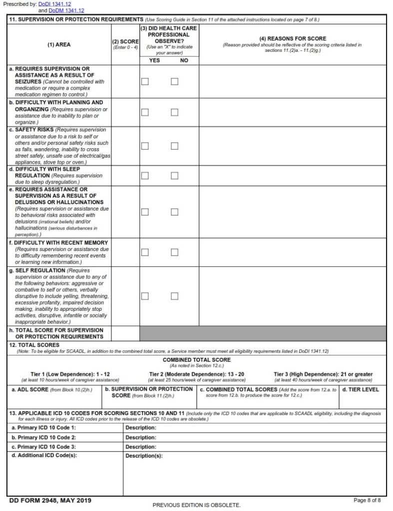 DD Form 2948 – Special Compensation for Assistance with Activities of ...