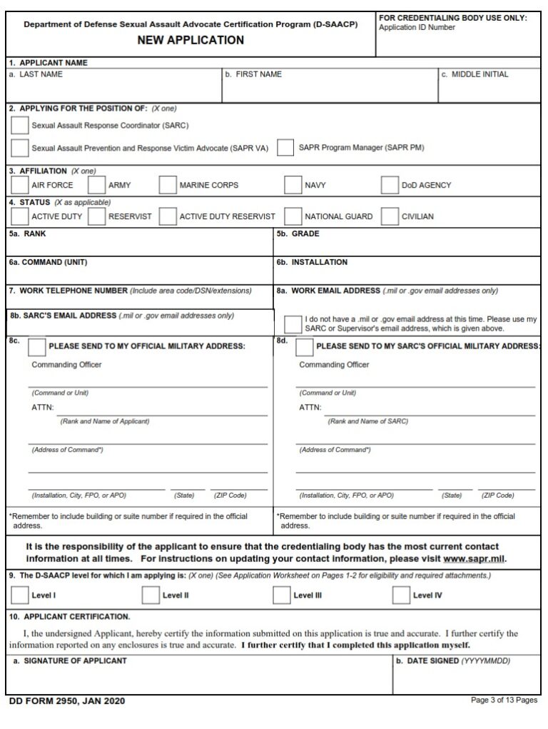 DD Form 2950 – Department of Defense Sexual Assault Advocate ...