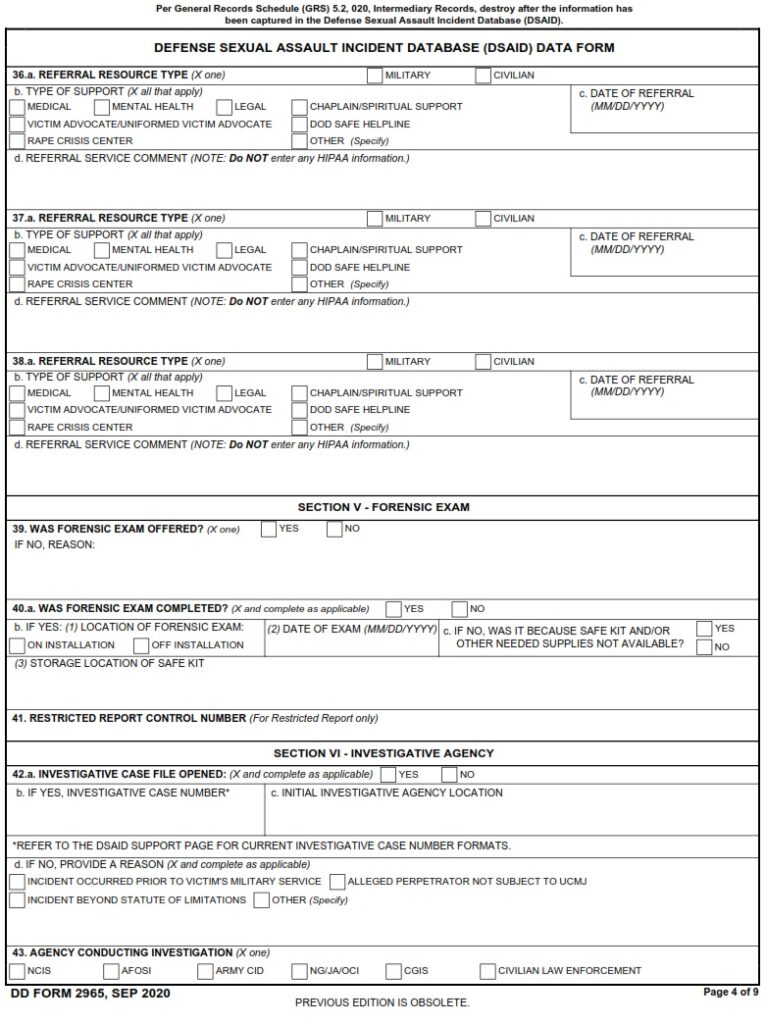 DD Form 2965 – Defense Sexual Assault Incident Database (DSAID) Data ...