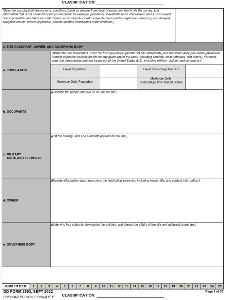 Dd Form 2993 – Environmental Baseline Survey (ebs) Checklist - Dd Forms