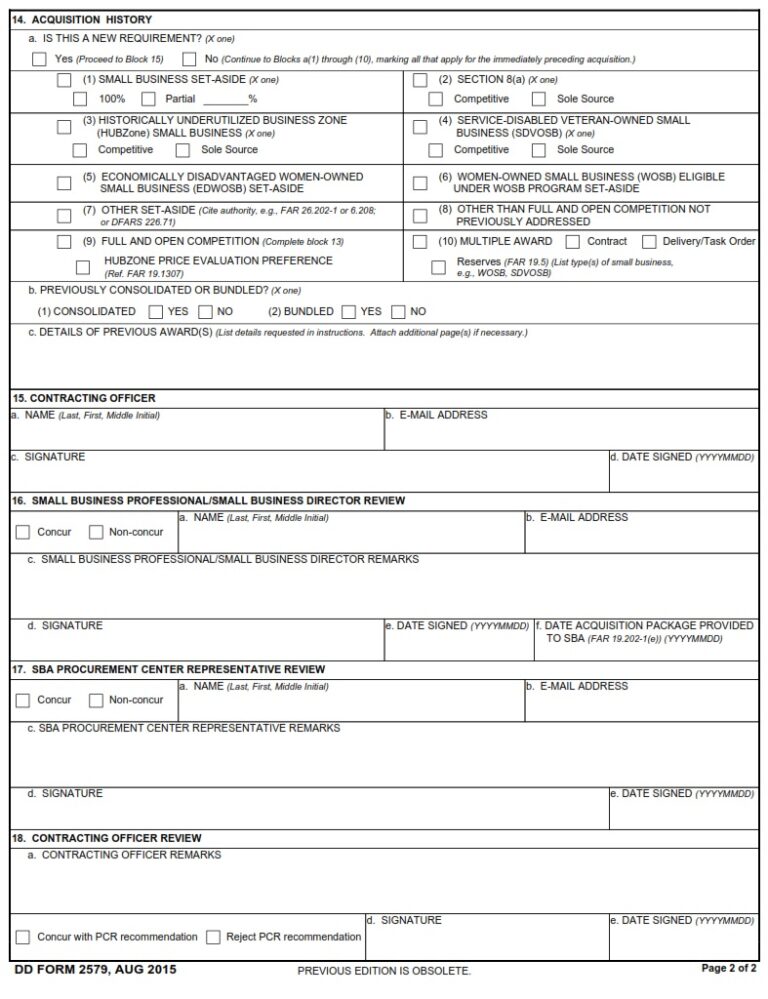 DD Form 2579 – Small Business Coordination Record - DD Forms