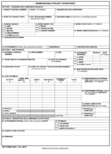 DD Form 2647 – Reimbursable Project Worksheet - DD Forms