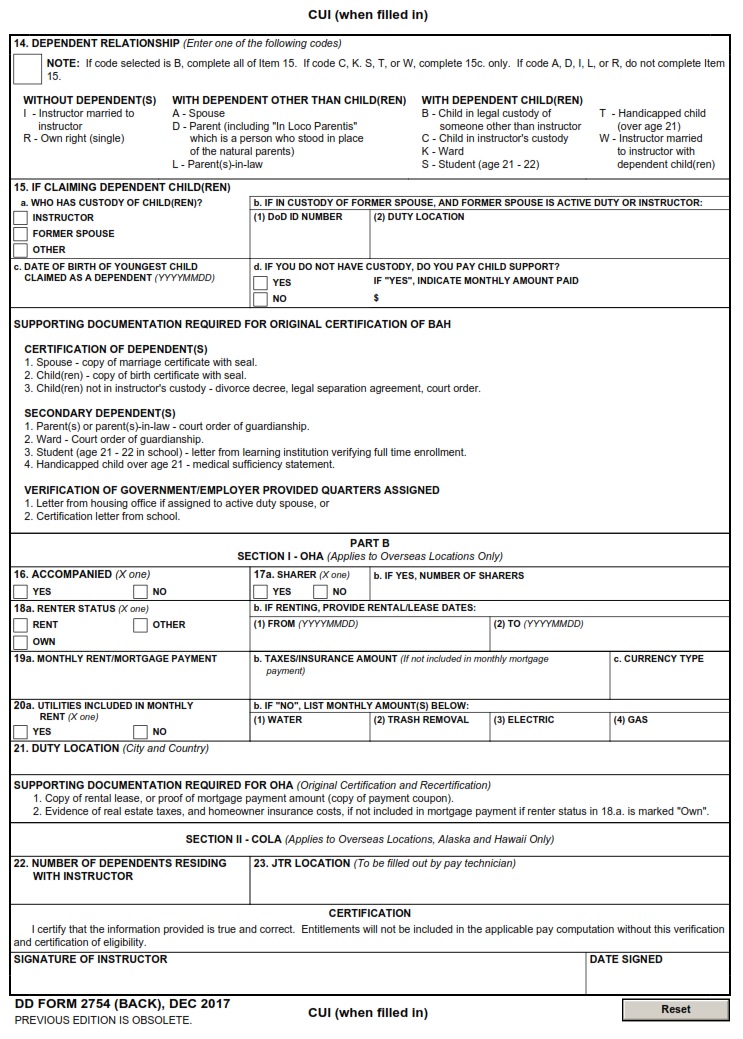 DD Form 2754 Junior Reserve Officer Training Corps JROTC Instructor
