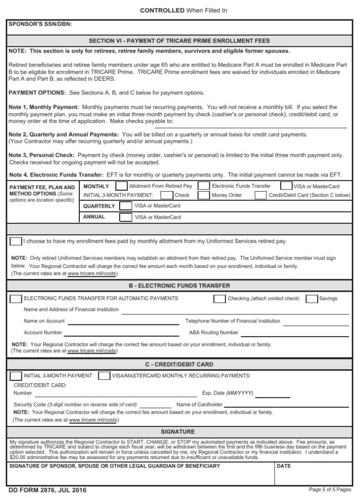 DD Form 2876 – TRICARE Prime Enrollment, Disenrollment and Primary Care ...