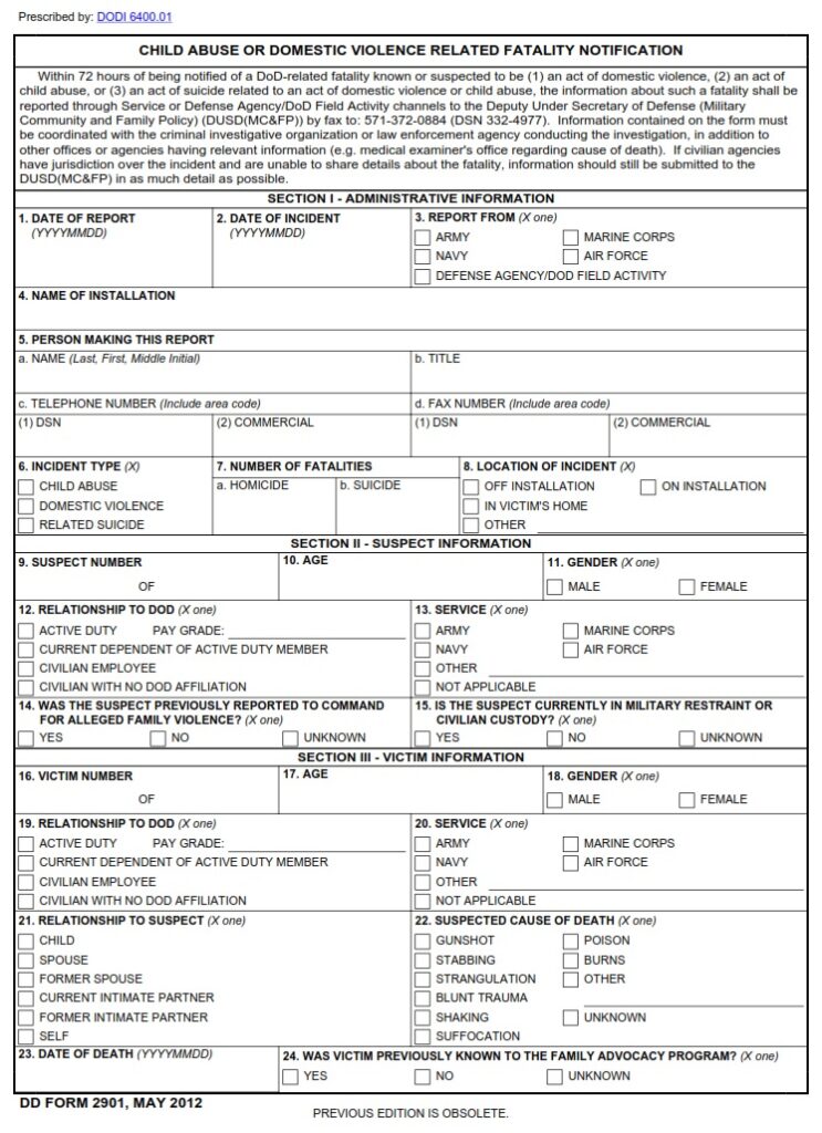 DD Form 2901 – Child Abuse or Domestic Violence-Related Fatality ...