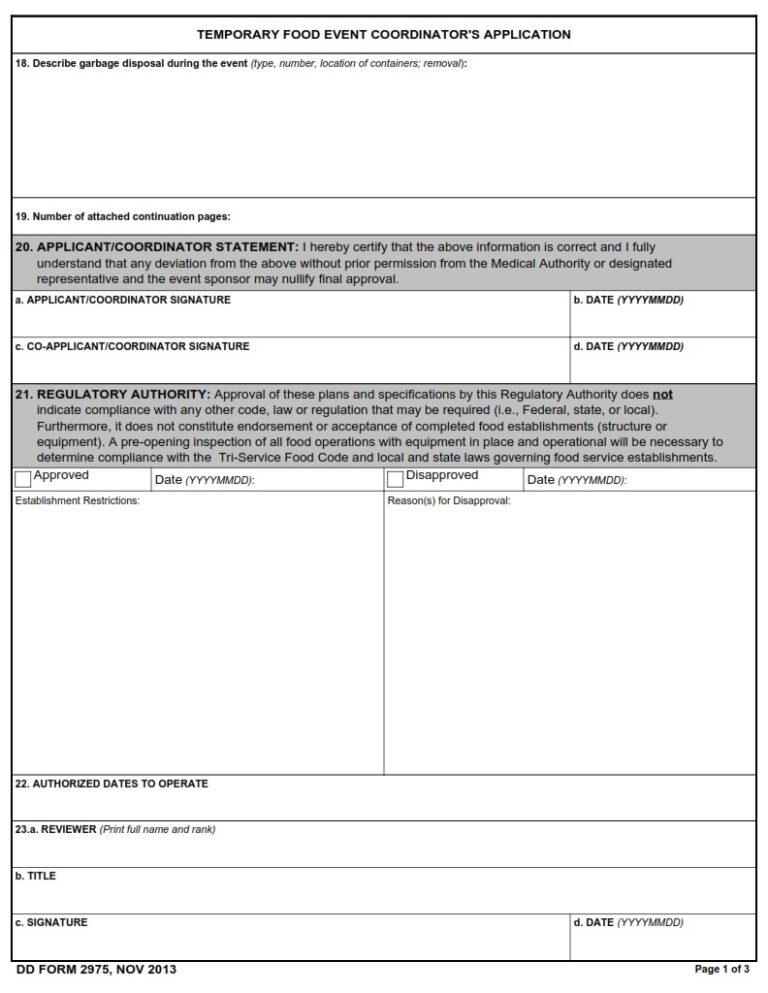 DD Form 2975 – Temporary Food Event Coordinator’s Application - DD Forms