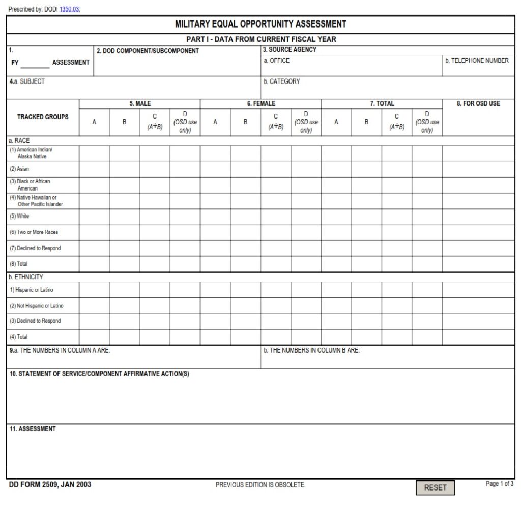 DD Form 2509 Military Equal Opportunity Assessment DD Forms
