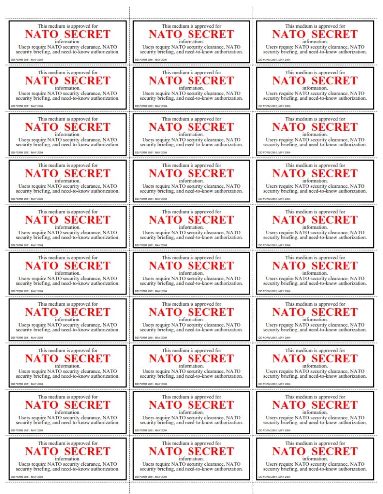 DD Form 2881 – NATO Secret (Label) - DD Forms