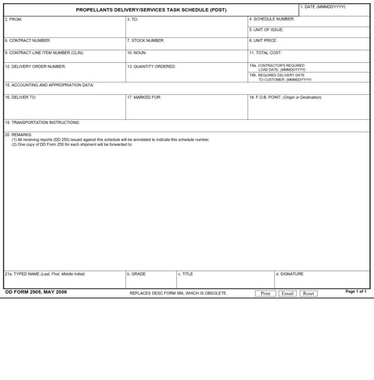 DD Form 2908 – Propellants Delivery/Services Task Schedule (PDST) - DD ...