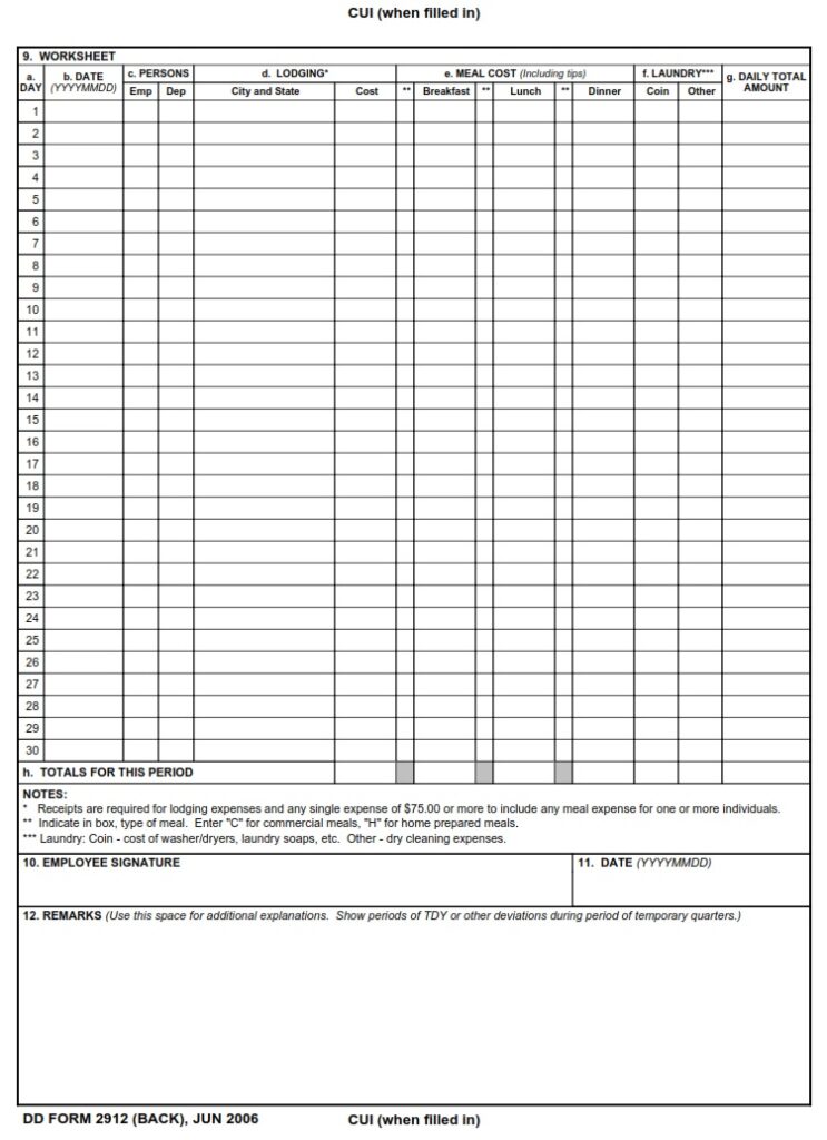 Dd Form 2912 – Claim For Temporary Quarters Subsistence Expense (tqse 