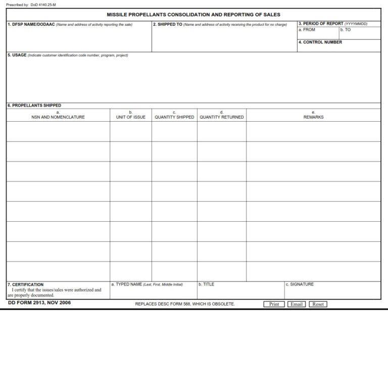 DD Form 2913 – Missile Propellants Consolidation and Reporting of Sales ...