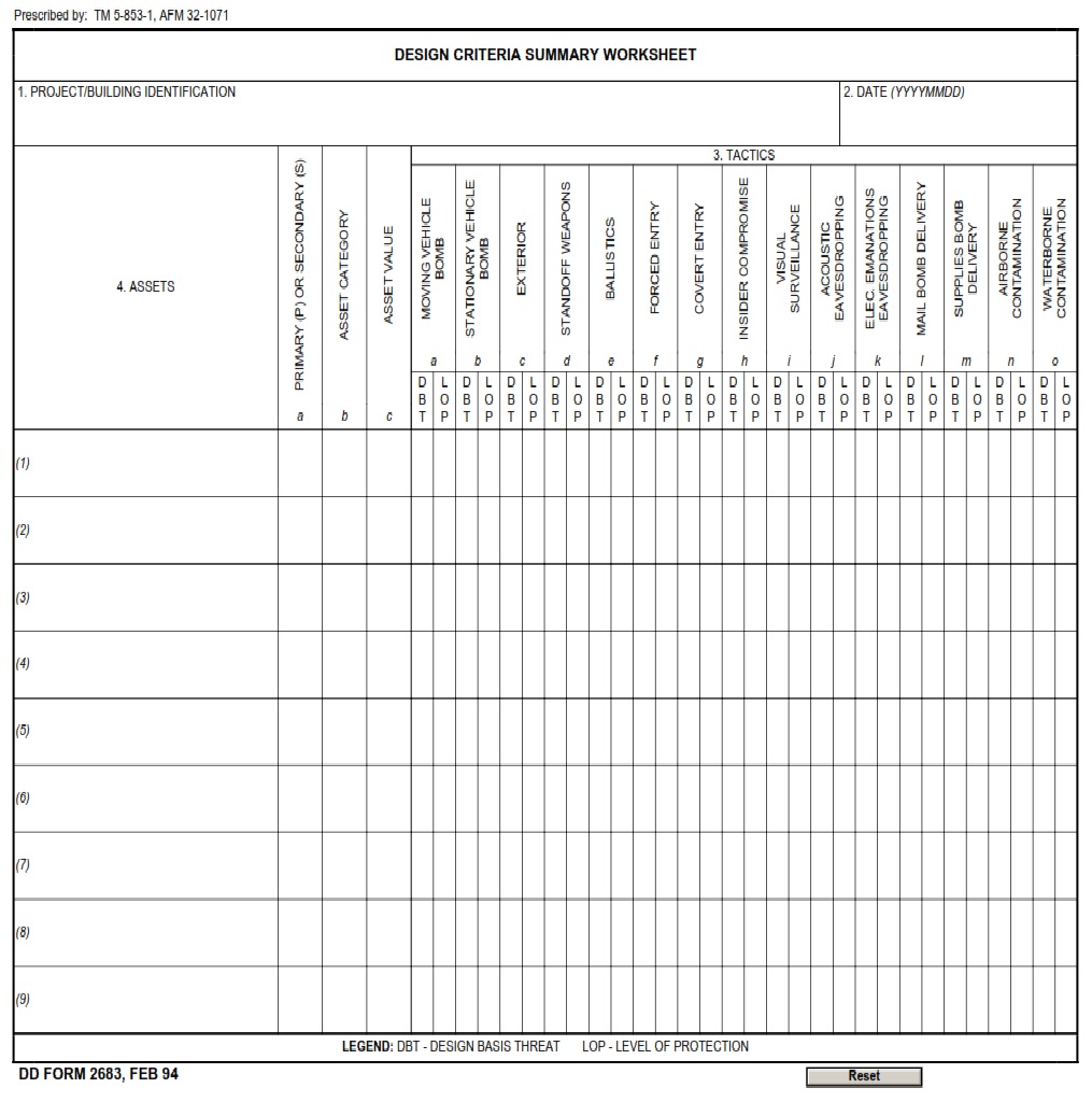 DD Form 2683 Design Criteria Summary Worksheet DD Forms