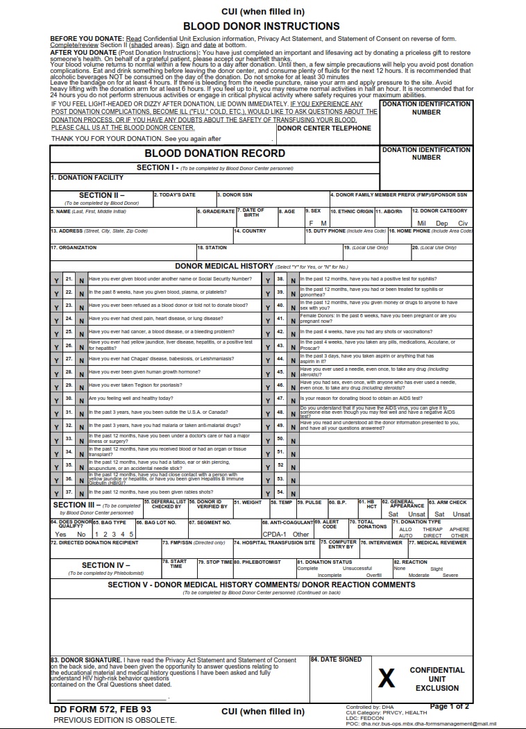 DD Form 572 -Page 1
