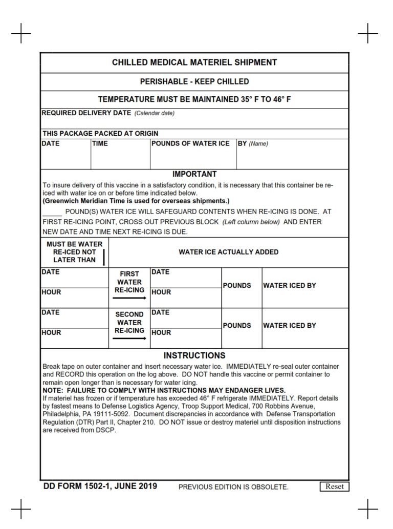 Dd Form 1502 1 Chilled Medical Materiel Shipment Dd Forms