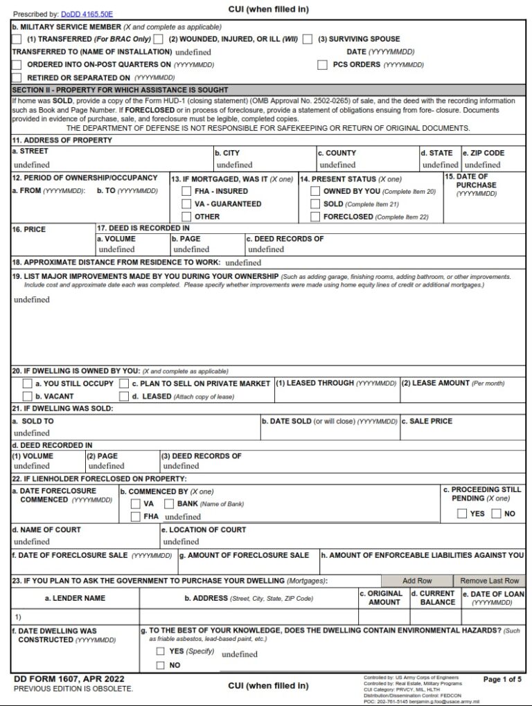 DD Form 1607 – Application For Homeowners Assistance Program - DD Forms