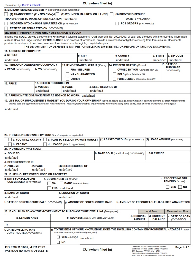 DD Form 1607 Application For Homeowners Assistance Program DD Forms