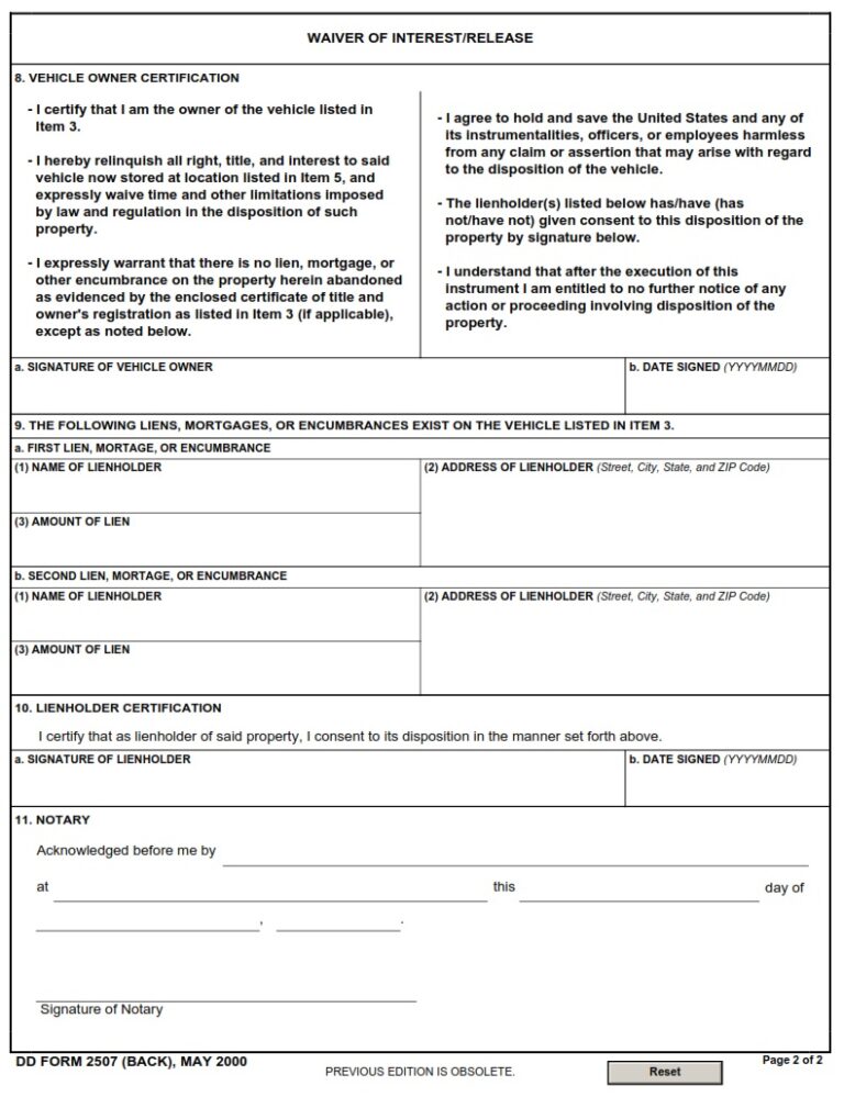 DD Form 2507 – Notice of Vehicle Impoundment - DD Forms