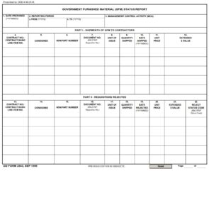 DD Form 2543 – Government Furnished Material (GFM) Status Report - DD Forms