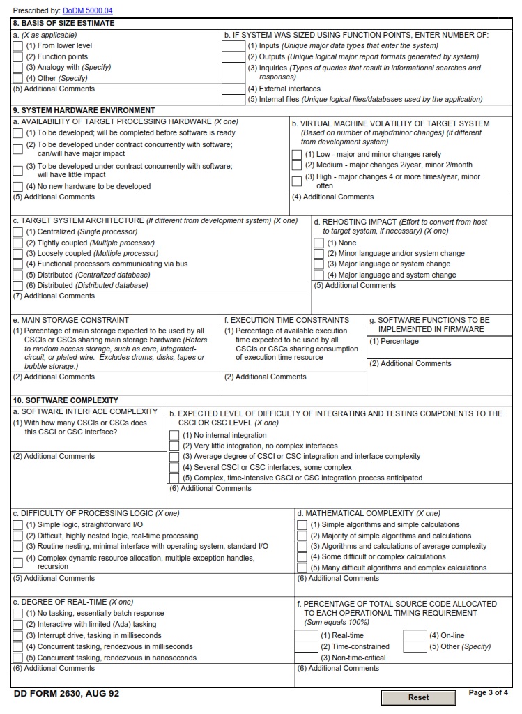 DD Form 2630 Software Description Annotated Outline DD Forms