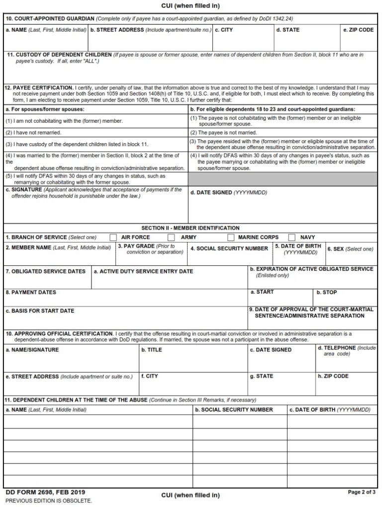 Dd Form 2698 Application For Transitional Compensation Dd Forms 8429