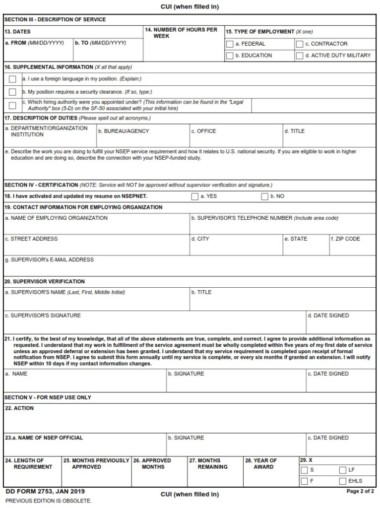 DD Form 2753 – National Security Education Program (NSEP) Service ...