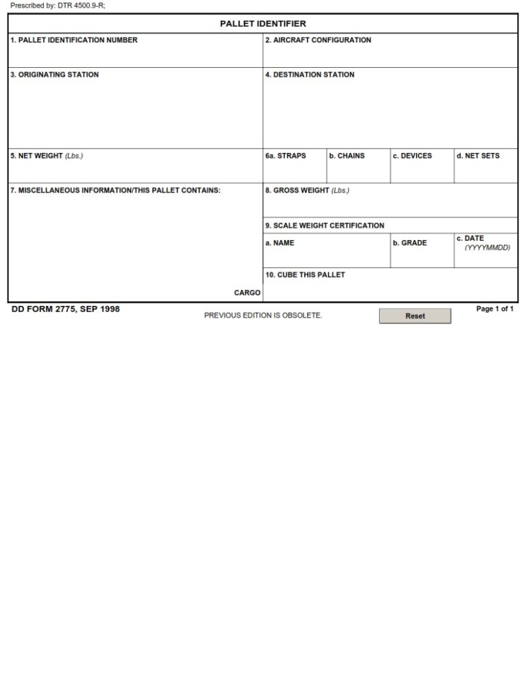 DD Form 2775 – Pallet Identifier - DD Forms