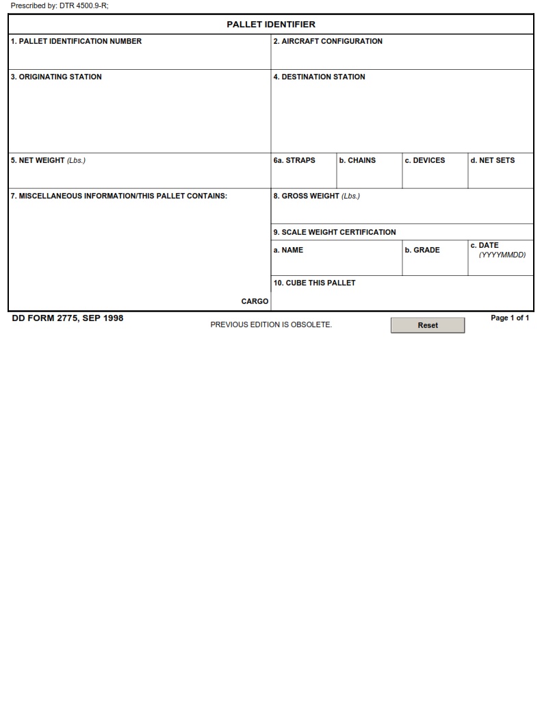 DD Form 2775 Pallet Identifier DD Forms