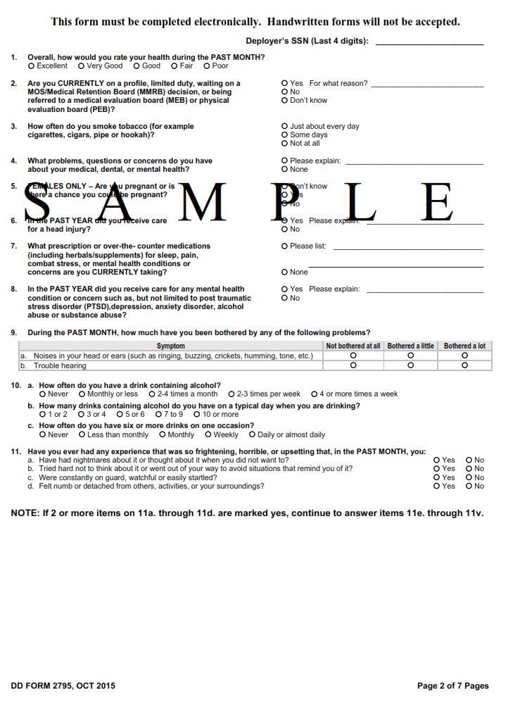 DD Form 2795 Pre Deployment Health Assessment DD Forms