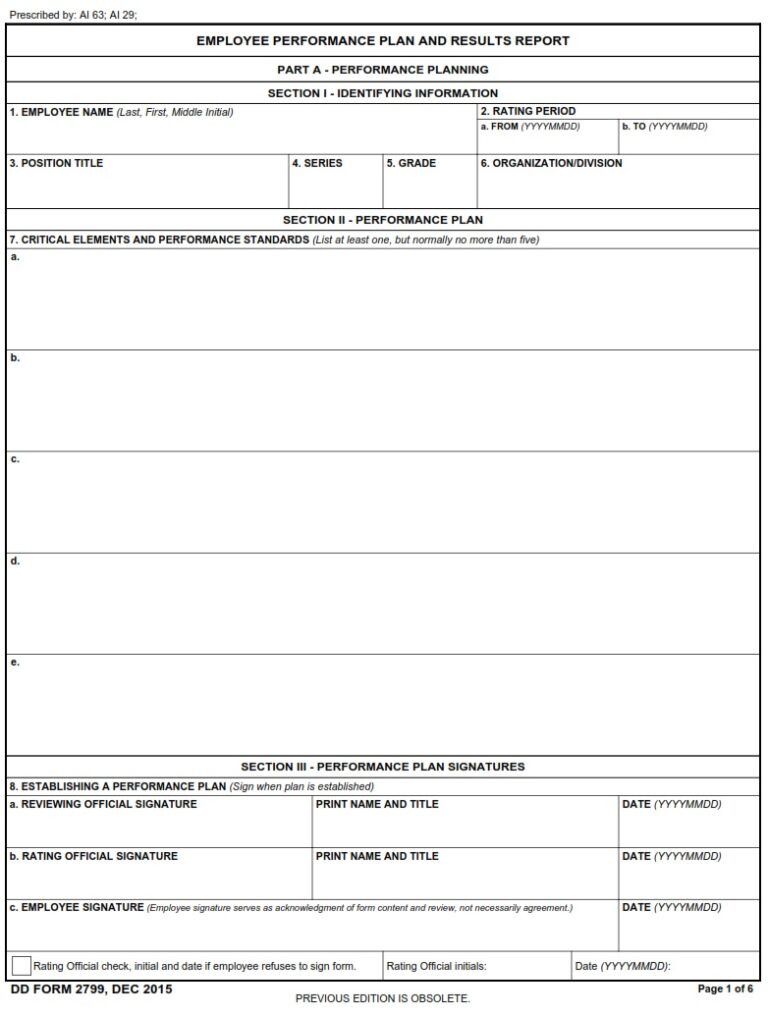 DD Form 2799 – Employee Performance Plan and Results Report - DD Forms