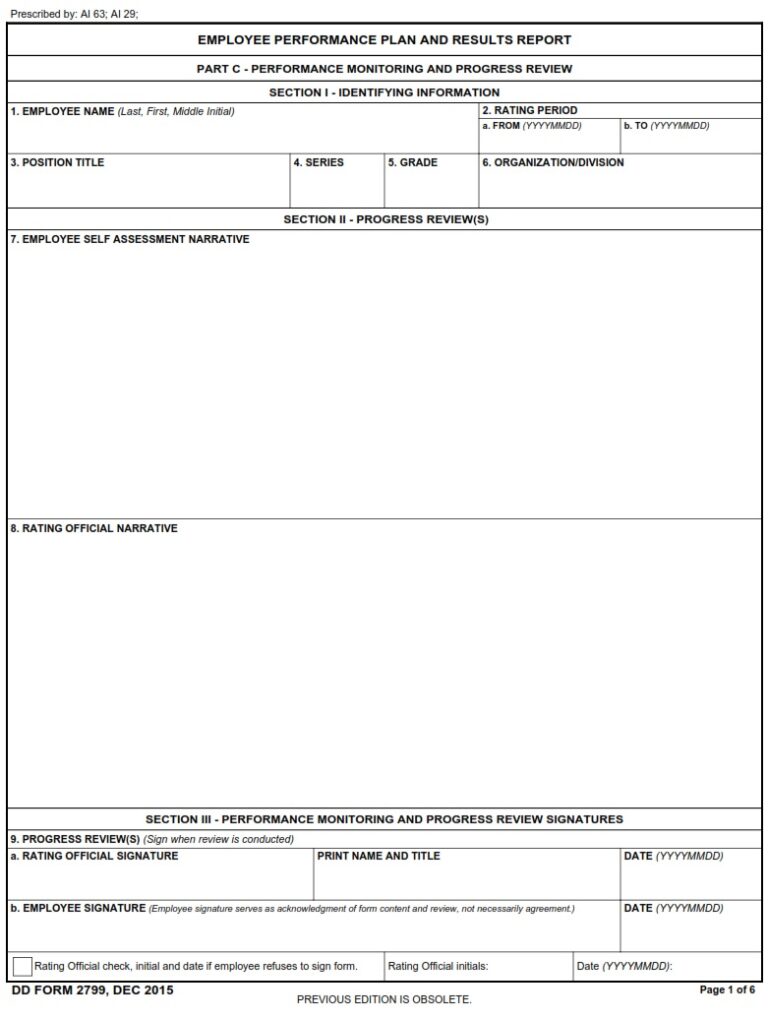 DD Form 2799 – Employee Performance Plan and Results Report - DD Forms