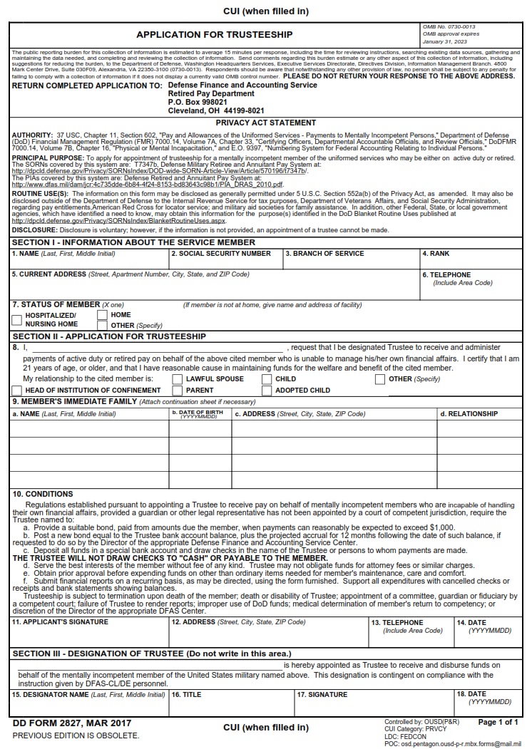 DD Form 2827 Application For Trusteeship DD Forms
