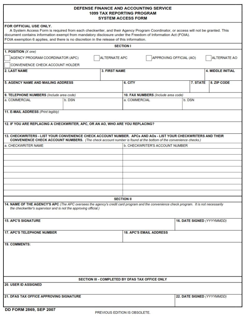 DD Form 2869 – Defense Finance and Account Service 1099-MISC Tax ...