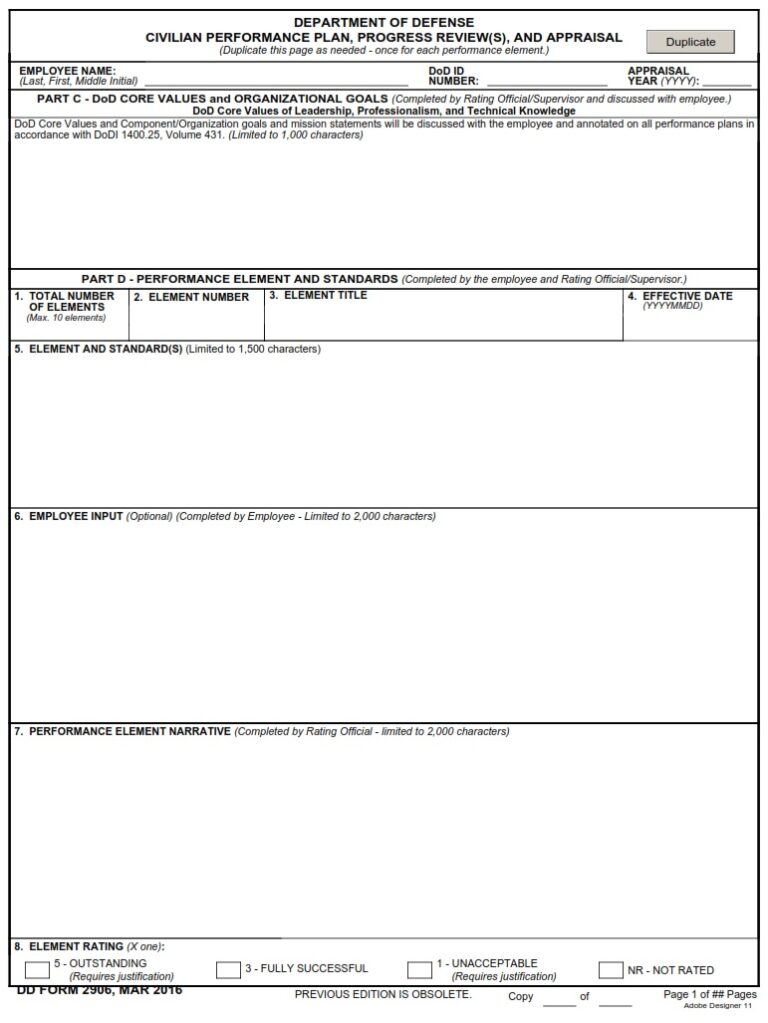 DD Form 2906 – Department of Defense Civilian Performance Plan ...