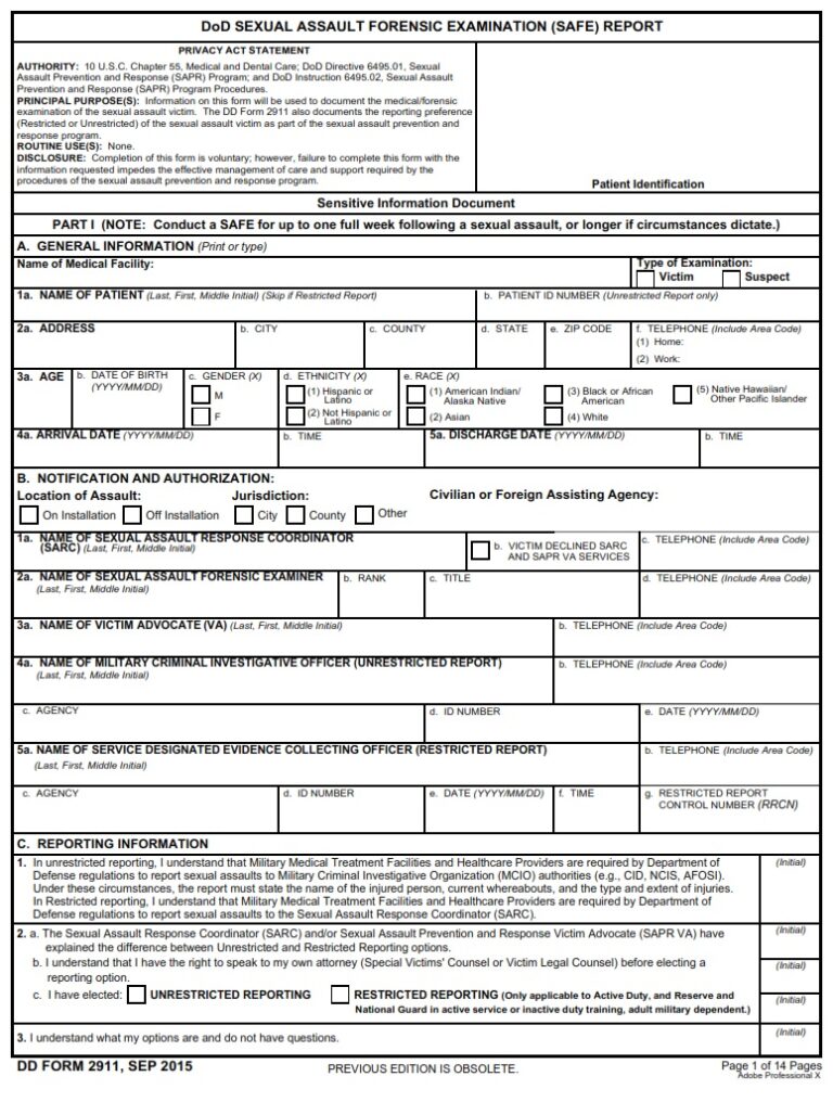 DD Form 2911 – DoD Sexual Assault Forensic Examination Report - DD Forms