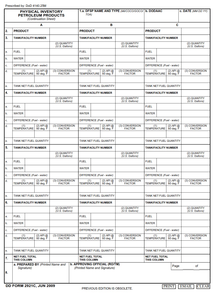 DD Form 2921C Physical Inventory Petroleum Products Continuation