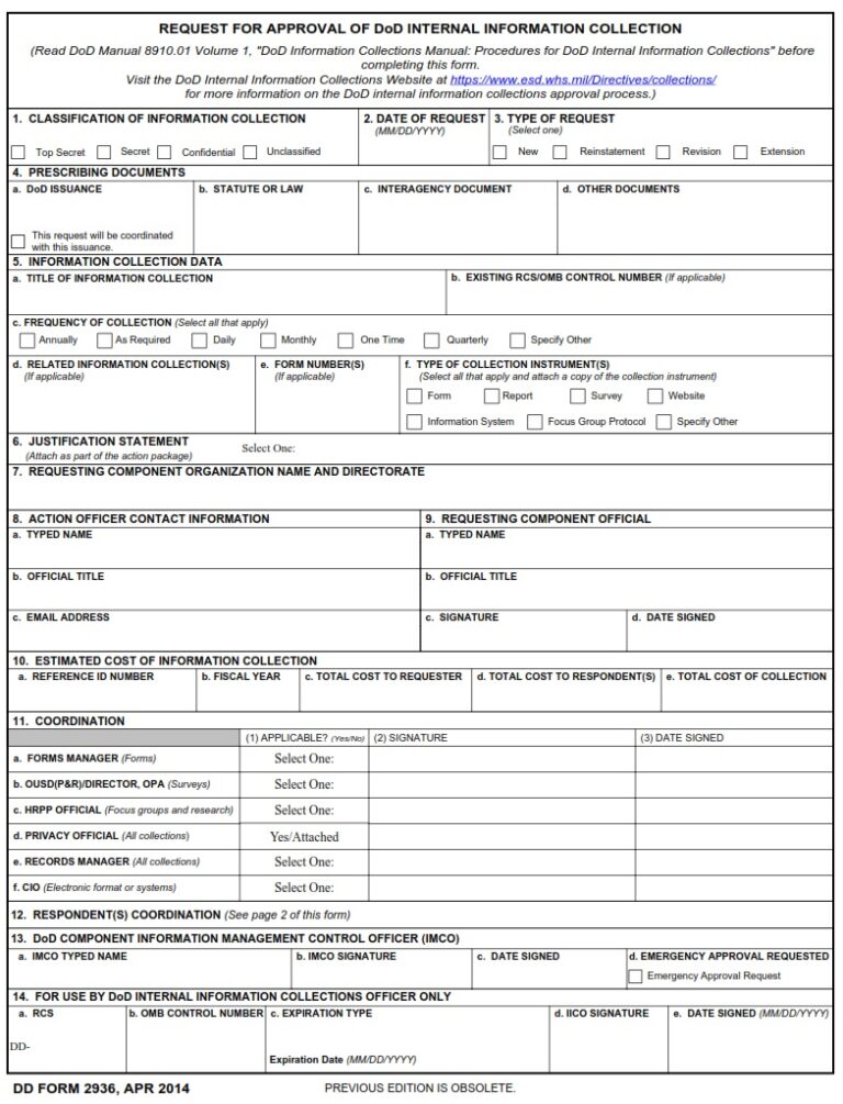 DD Form 2936 – Request for Approval of DoD Internal Information ...