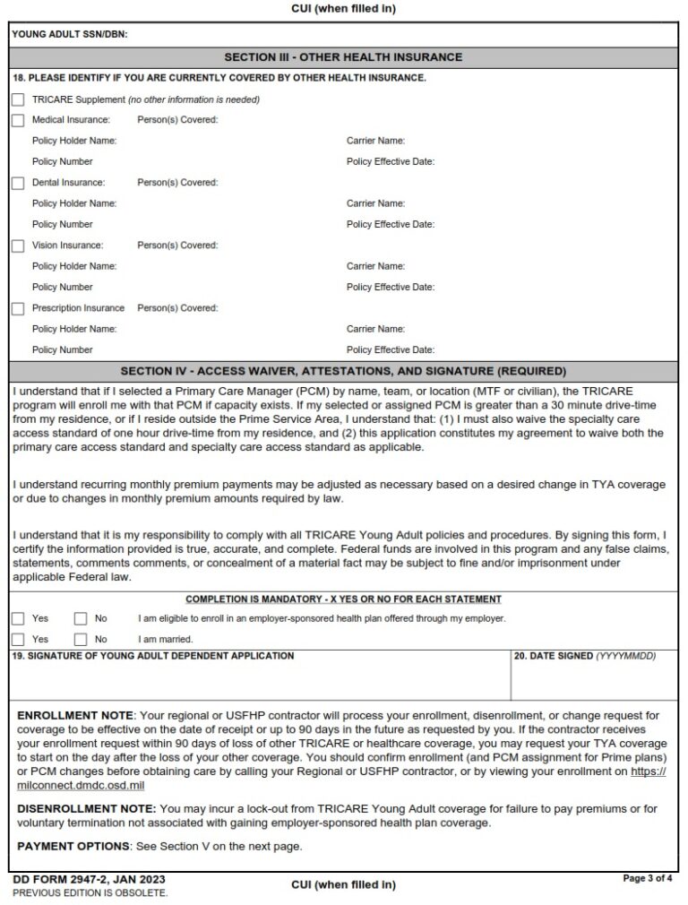 DD Form 2947-2 – TRICARE Young Adult Application (WEST) - DD Forms