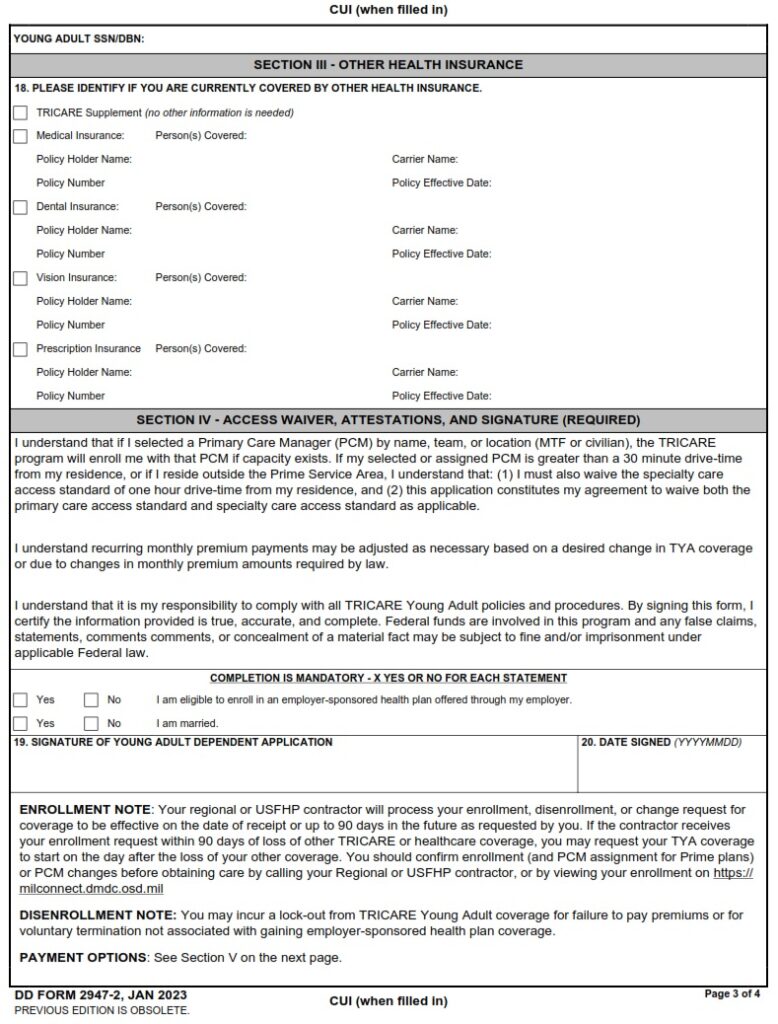 DD Form 29472 TRICARE Young Adult Application (WEST) DD Forms