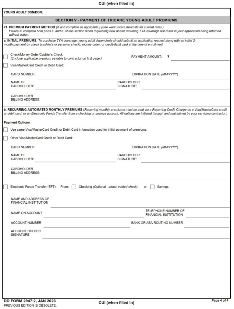 Dd Form 2947-2 – Tricare Young Adult Application (west) - Dd Forms